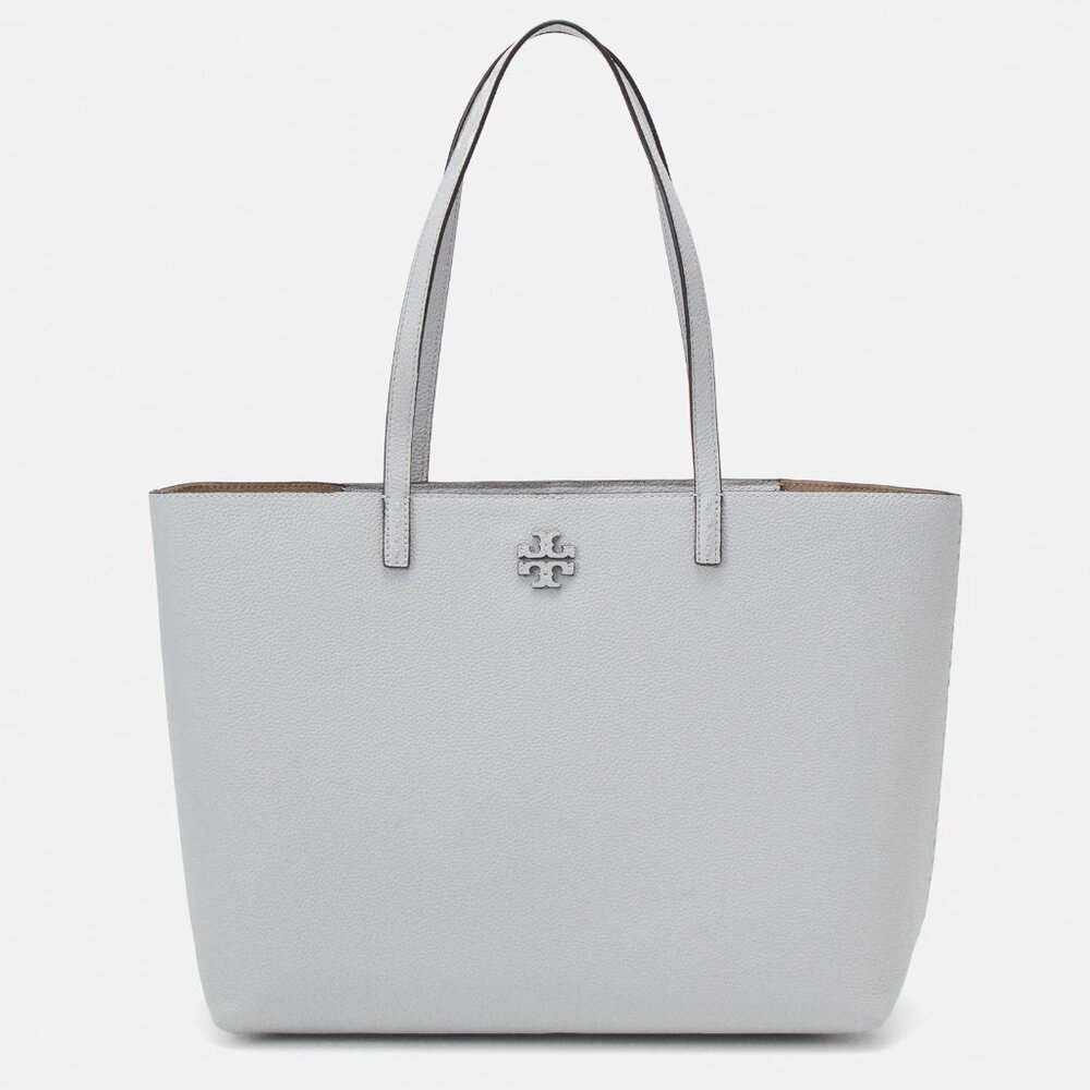 NWT Tory Burch McGraw Leather Shoulder Tote Bag Feather Gray 100% AUTHENTIC